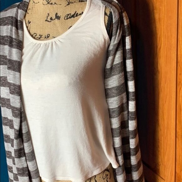 BCX Layered Top  XS USA White Build in Shirt with Gray 2 Tone Cover Shirt - Picture 8 of 9